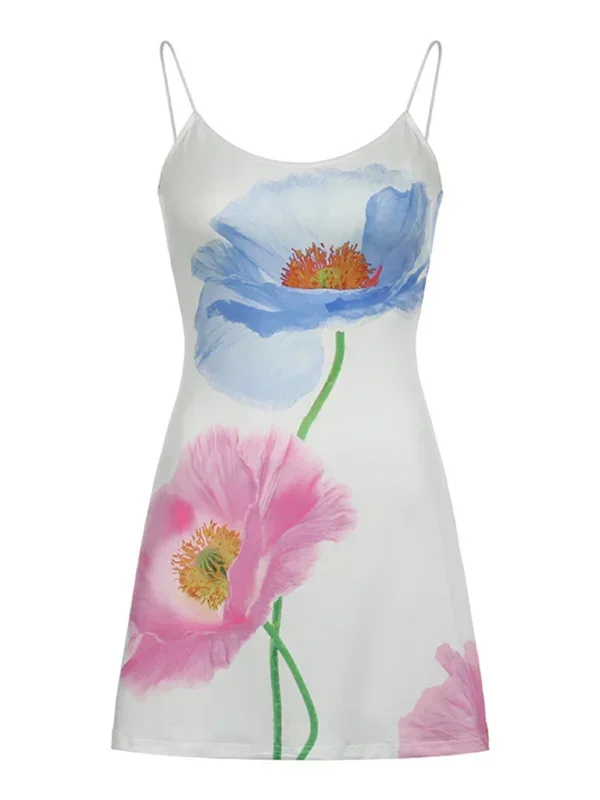 Robe courte femme blanche motifs floraux colorés fines bretelles – LE ...