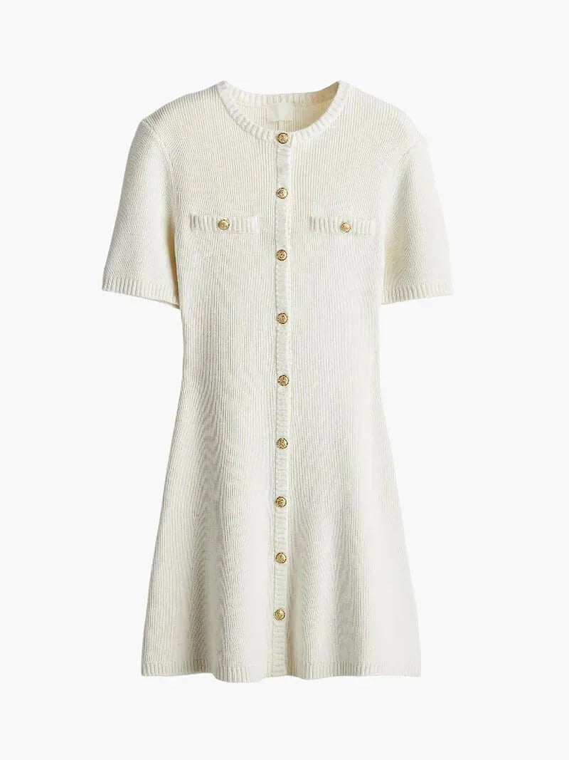 Robe courte côtelée à manches courtes, boutonnée, en coton léger, idéale pour l'été, disponible en plusieurs couleurs.