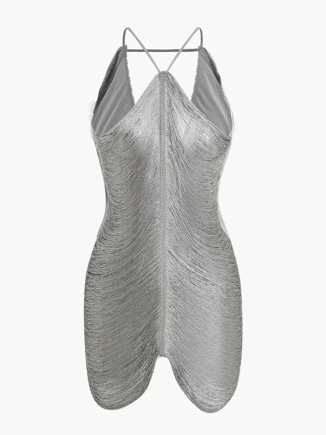 Robe courte asymétrique en tissu métallique, avec fermeture éclair dans le dos et décolleté nu, disponible en plusieurs…