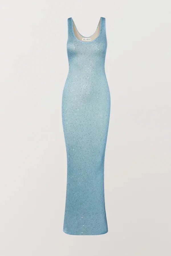 Robe sans manches en sequins, ajustée, disponible en plusieurs couleurs pour soirées, idéale pour un look élégant.