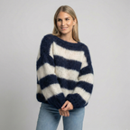 Pull femme rayé à grosses mailles coupe ample