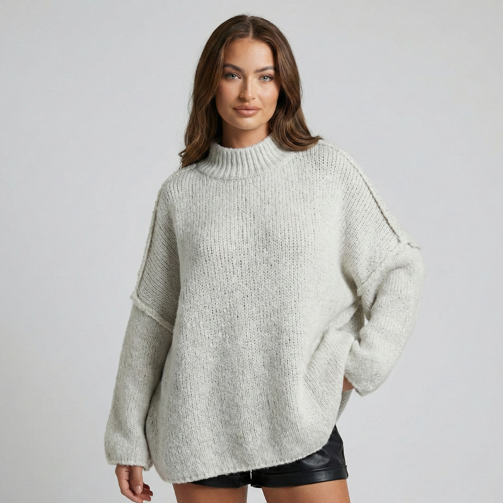Pull femme ample avec col roulé confortable