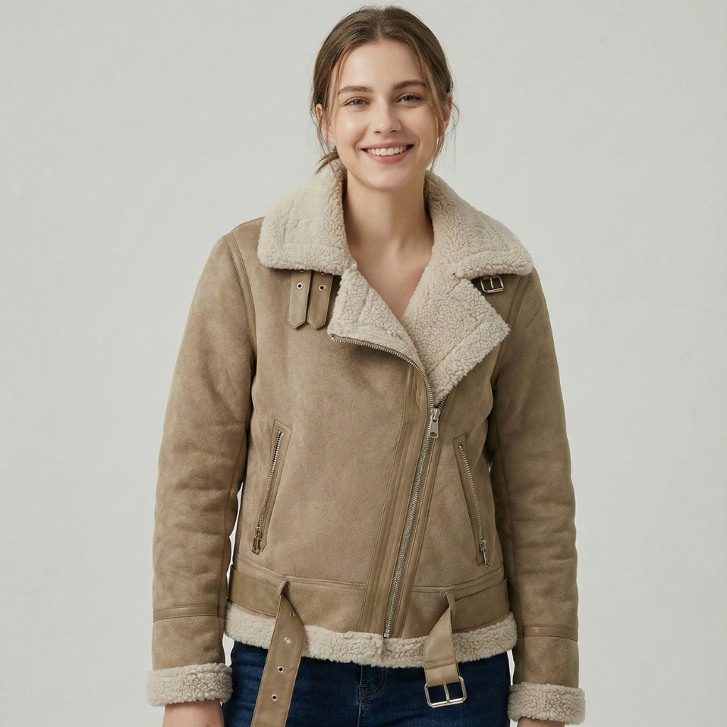 Veste femme en suédine avec doublure effet mouton