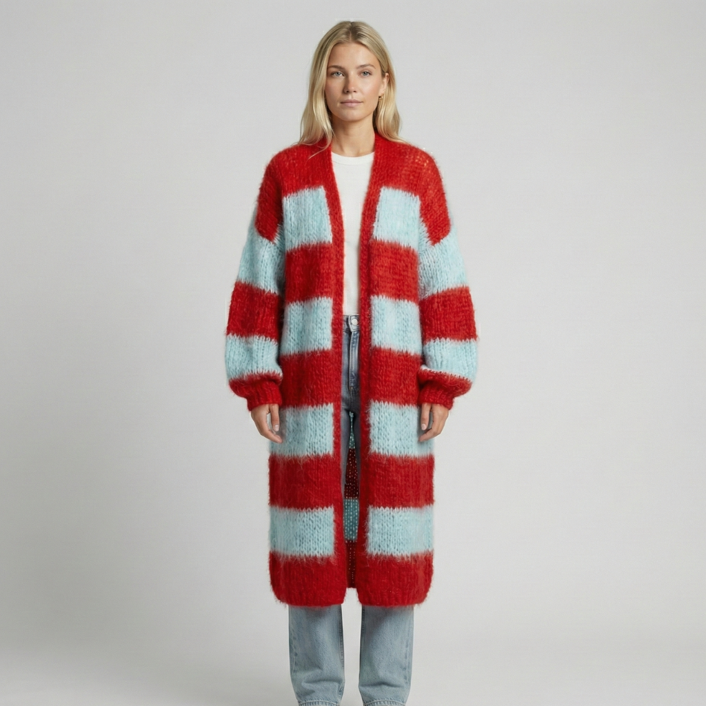 Cardigan long femme à rayures design contemporain