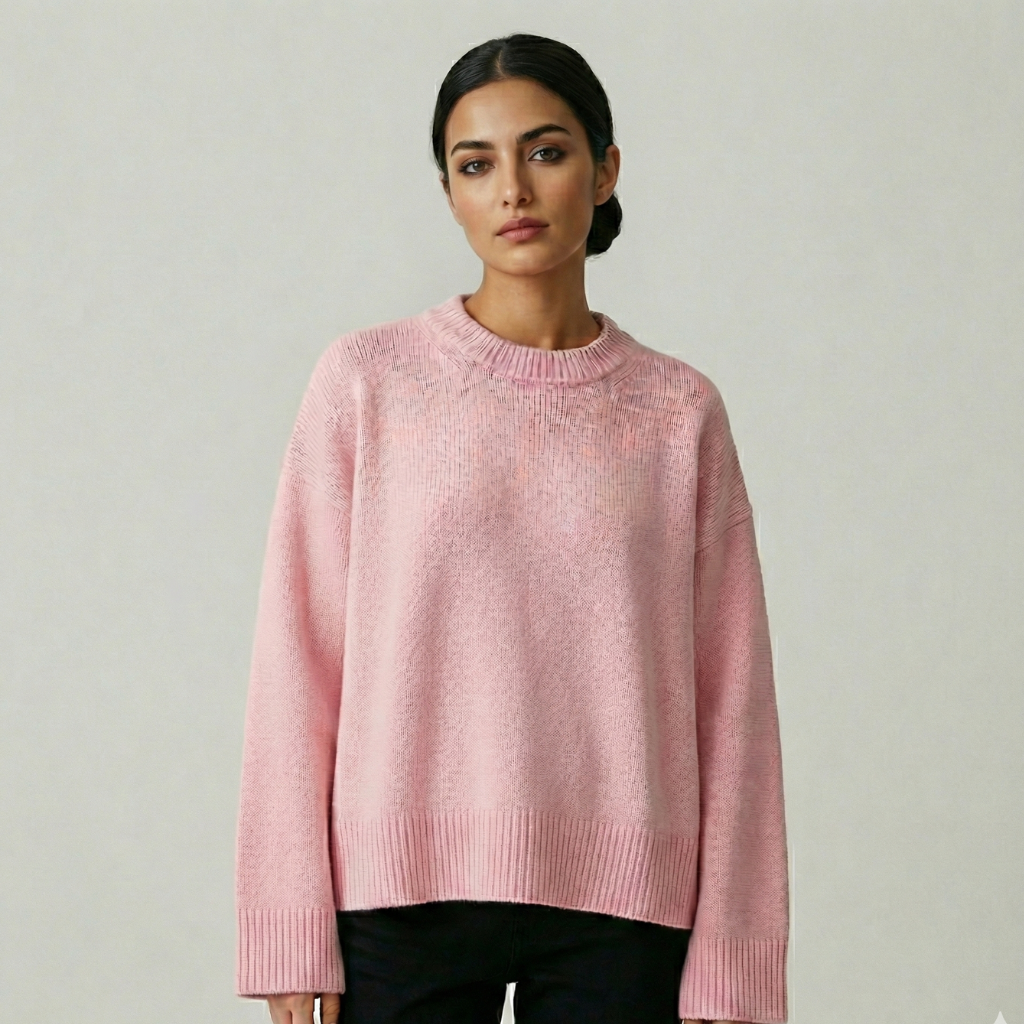 Women's soft pink oversized long-sleeved sweater