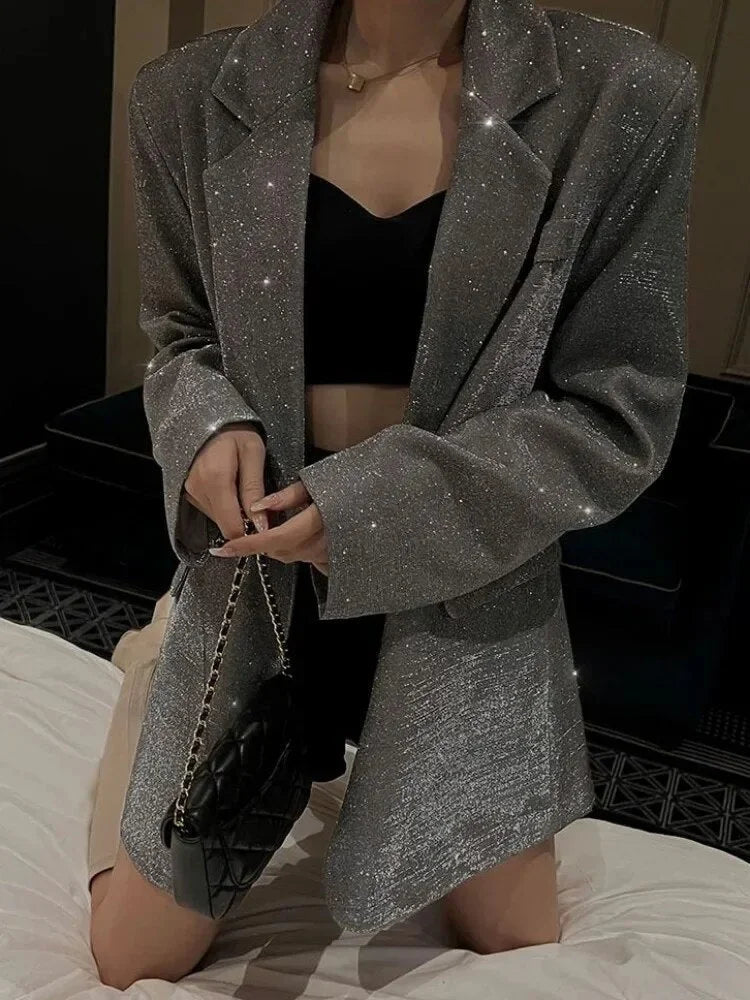 "Veste Blazer Femme Pailletée für Chic-Events, aus glitzerndem Stoff, tailliert mit eleganten Details und einem modernen…