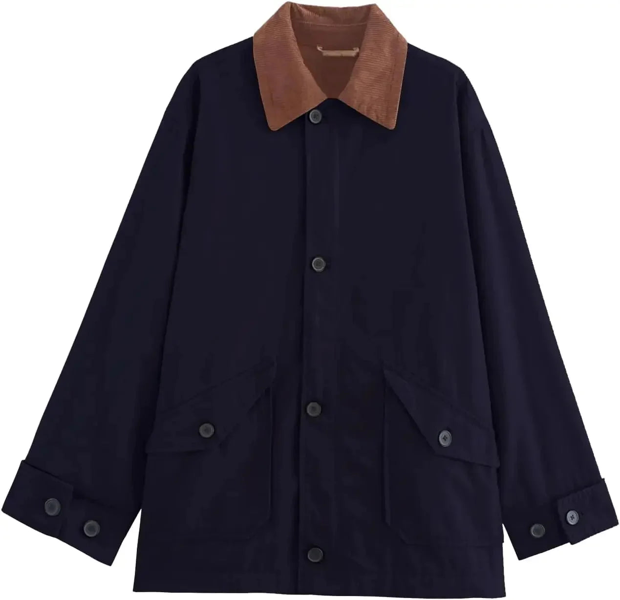 Veste femme verte en tissu doux, col en velours côtelé, coupe classique, idéale pour la mi-saison.