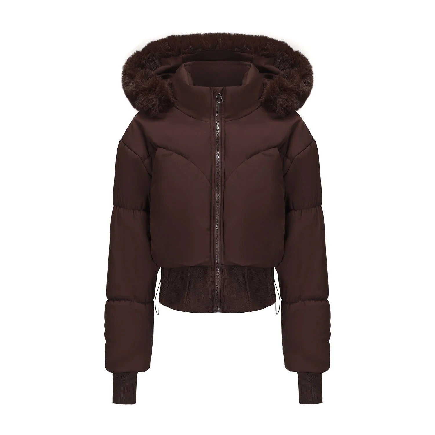 Moderne kurze Damenjacke mit abnehmbarer Kapuze, aus strapazierfähigem Material und im zeitgemäßen Schnitt.