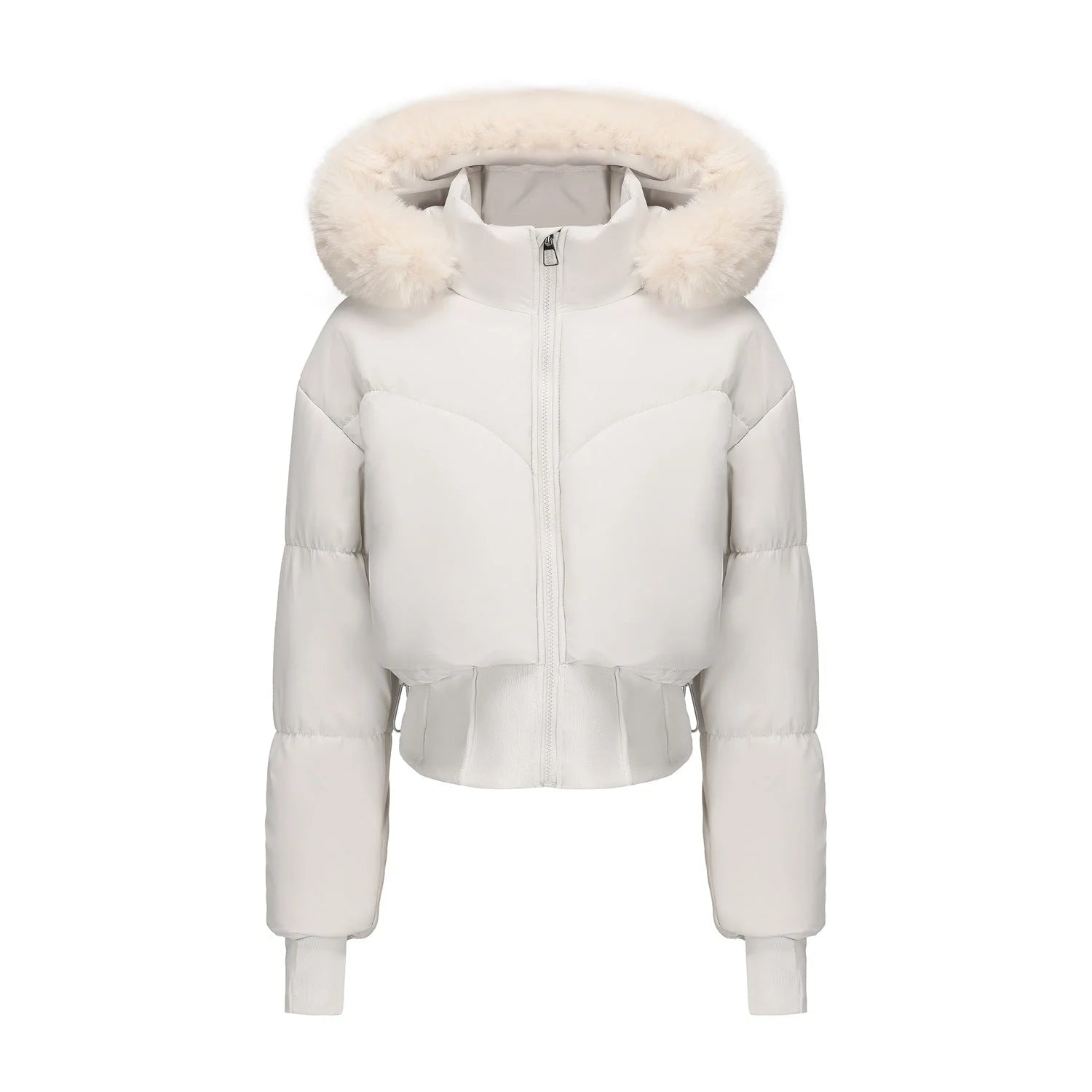 Kurze Damenjacke mit abnehmbarer Kapuze, aus strapazierfähigem Material, modernes Design und funktionale Taschen.