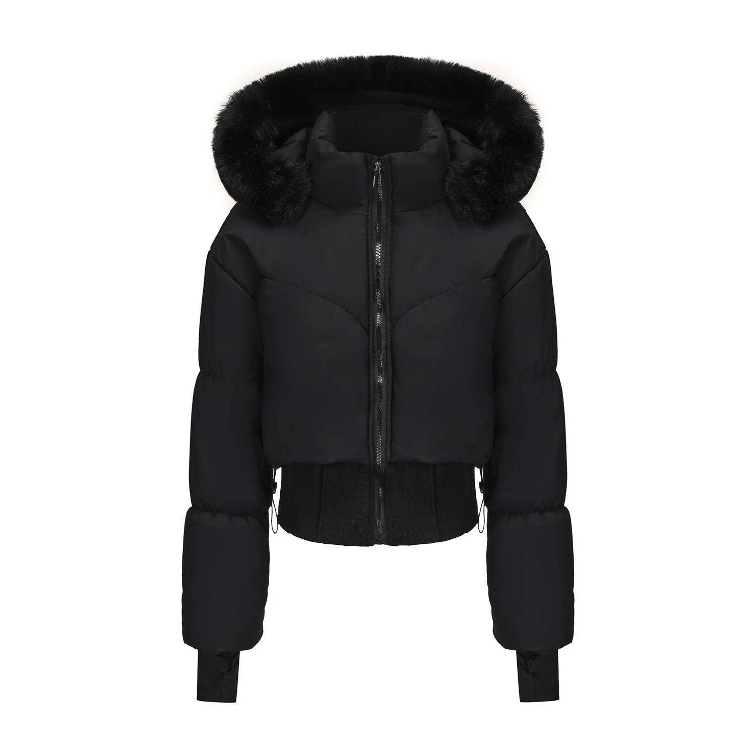 Moderne kurze Damenjacke mit abnehmbarer Kapuze, aus leichtem Material, ideal für Frühjahr und herbstliche Temperaturen.