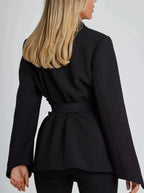 Blazer portefeuille noir pour femme, ceinture à nouer, manches longues et tissu doux, adapté aux occasions formelles et…